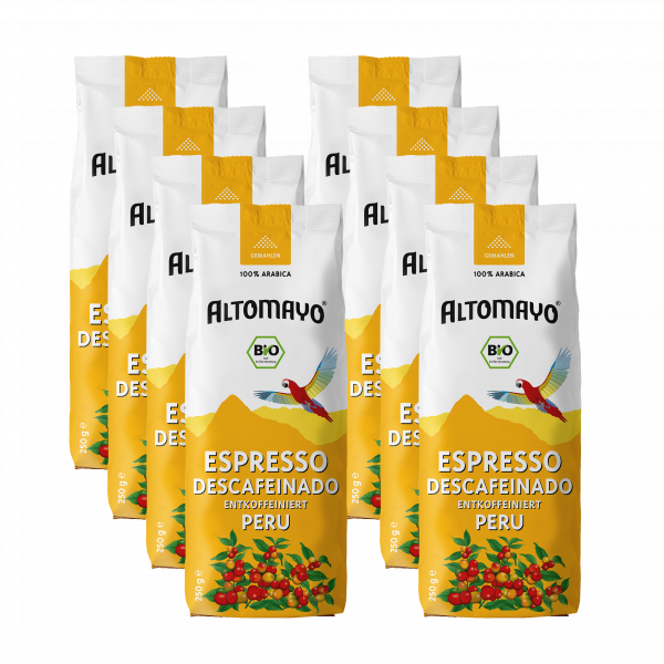 Bio Espresso Descafeinado Entkoffeiniert, gemahlen, 8 x 250 g Beutel