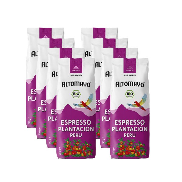 Bio Espresso Plantación (Plantagen Espresso), gemahlen, 8 x 250 g Beutel