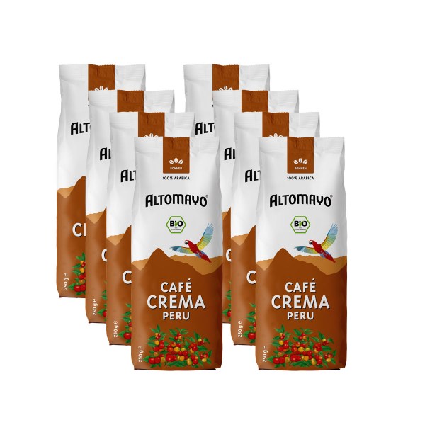Bio Café Crema, Bohnen, 8 x 250 g Beutel
