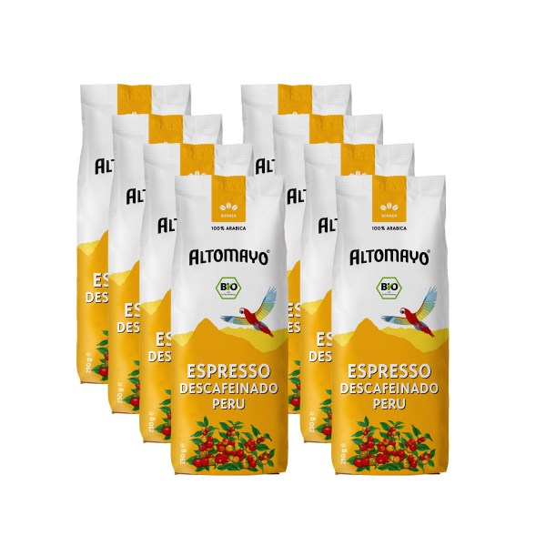 Bio Espresso Descafeinado (Entkoffeiniert), Bohnen, 8 x 250 g Beutel